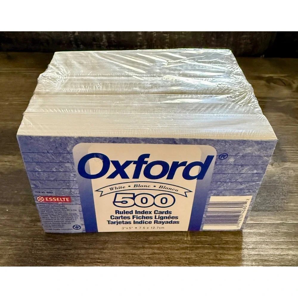 Oxford Ruled Index Cards 500 Count 3x5 White NEW Vintage 1996 Esselte 40801 USA